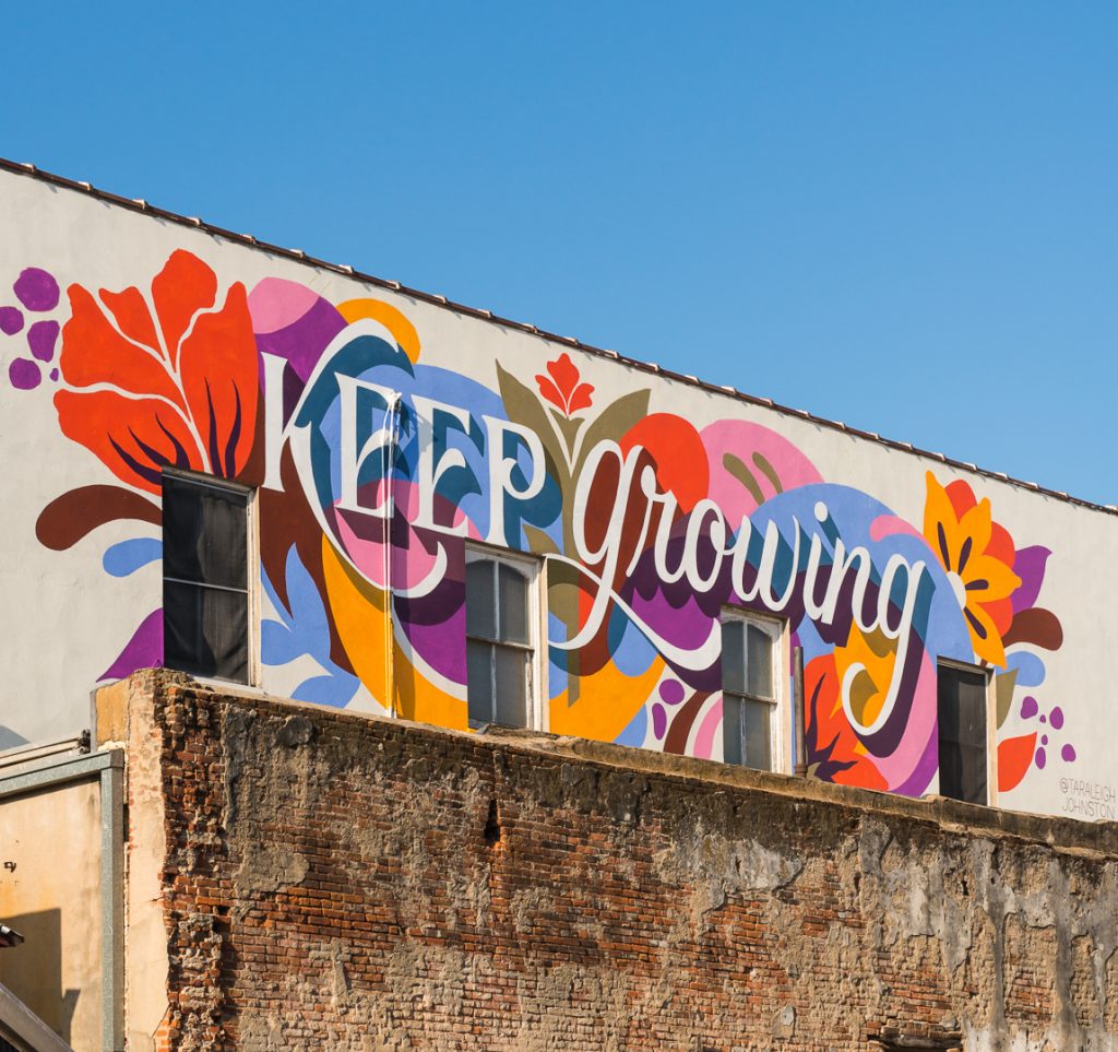 The "Keep Growing" mural in Downtown Brenham.