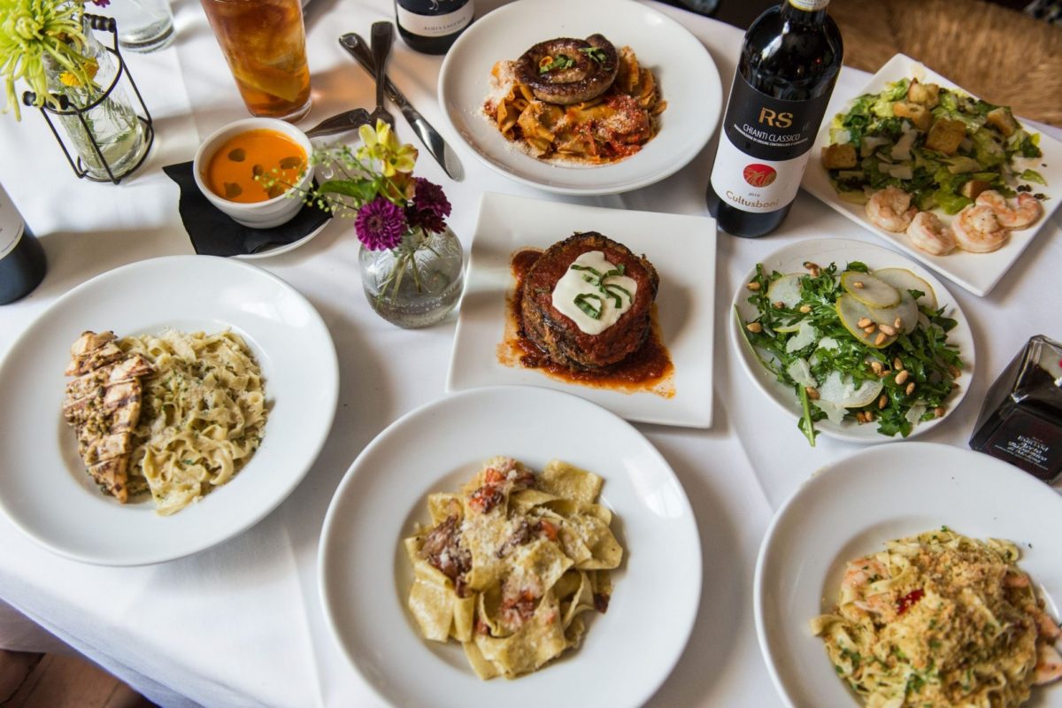 Variety of plated Italian dishes at Brossa's