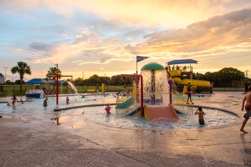 The sunset over the Blue Bell Aquatic Center